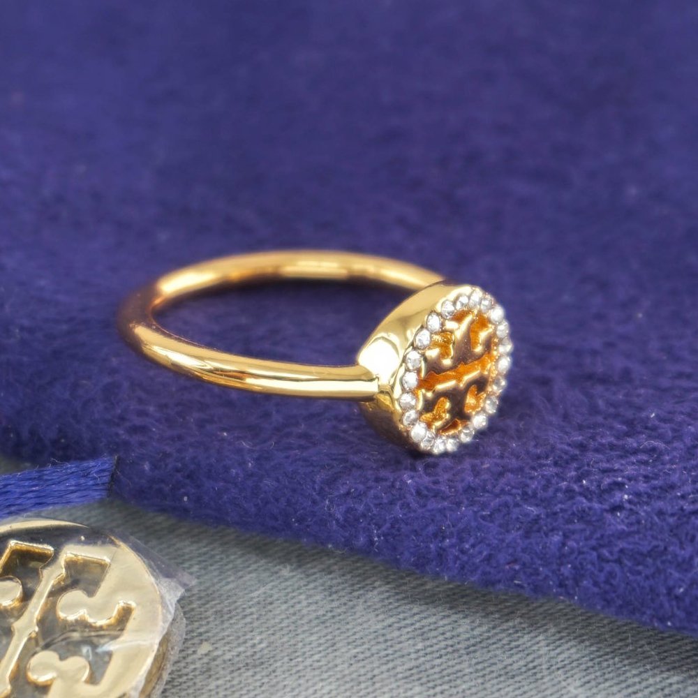 Tory Burch Miller Pavé Single Logo Delicate Ring (Brand New with Dust Bag) - Picture 2 of 4